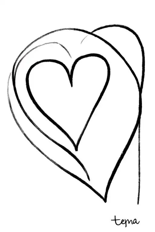 "Dylan, Tena, Tanle, Ashlee, Food" Fine Line Heart tattoo design idea