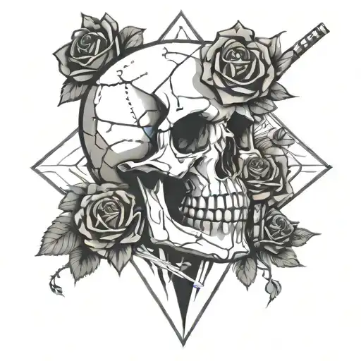 Skull and Roses with a Borderlands vaultsymbol as the main piece tattoo design idea