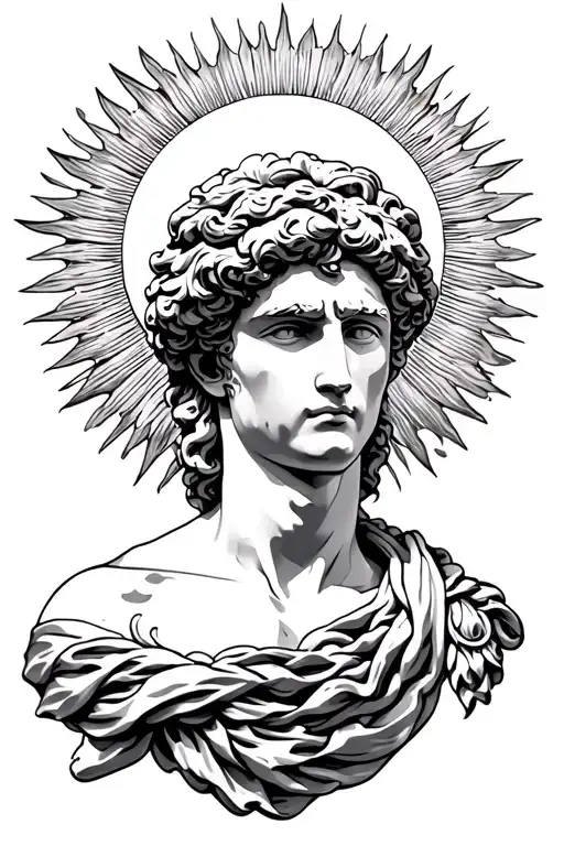 bust-like Apollo greek god tattoo with sun behind for chest tattoo tattoo design idea