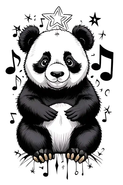 panda, music note, good star tattoo design idea