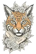 a Bobcat body with flowers and a bible verse under it tattoo design idea