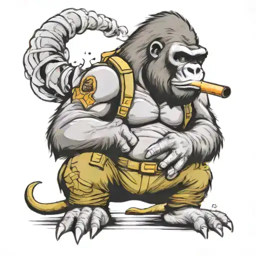 gorilla in army gear smoking cigar tattoo design idea