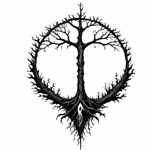 Nordic gods, tree of life, life and death, wilderness  tattoo design idea