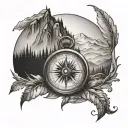 compass guiding up a mountain trail tattoo design idea