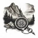 compass guiding up a mountain trail tattoo design idea
