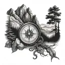compass guiding up a mountain trail tattoo design idea