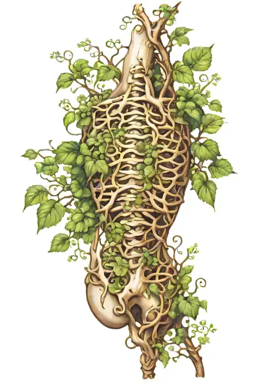 seed at base of spine growing vines wrapping around body tattoo design idea