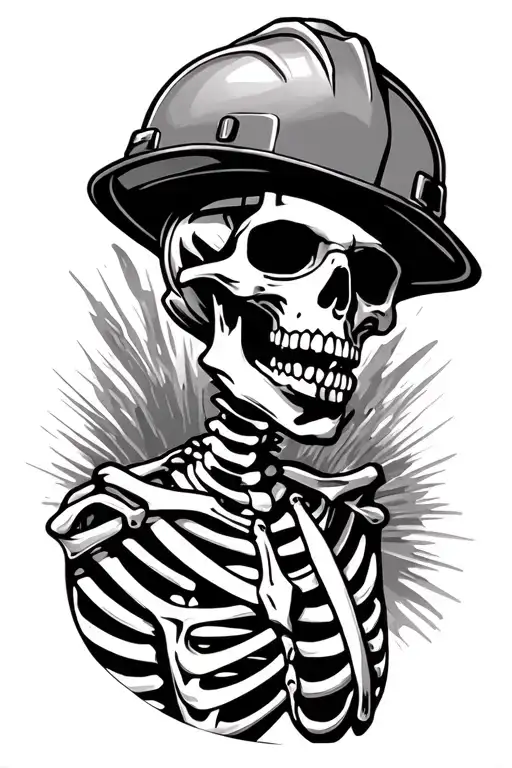 skeleton hard hat shovel tattoo design idea