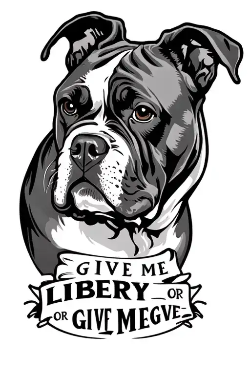 "Give me liberty or give megive" American bulldog portrait surrounded tattoo design idea