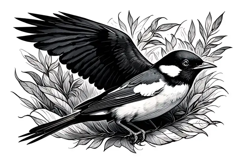 black ink oriole bird flying with outstretched wings tattoo design idea