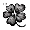 Clover four with heart -shaped leaves. Each leaf has different letter. Letters are I J B T tattoo design idea