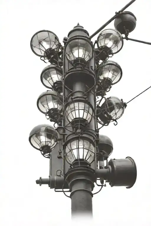 San Diego street gaslamp with 5 globe bulbs with one in center and 4 around on same level on a pole bulbs pointing up tattoo design idea