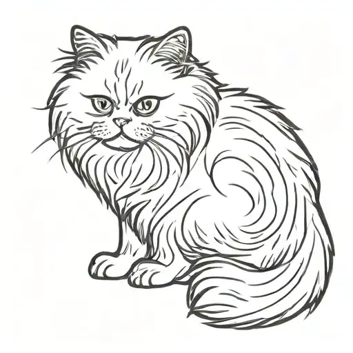 Persian cat fluffy with white eyes tattoo design idea
