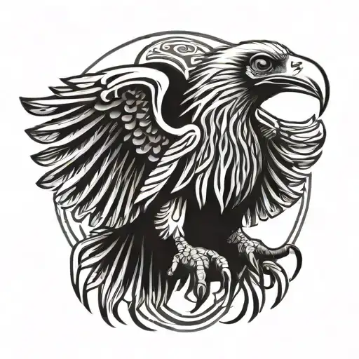 vulture profile holding and orb above wings tattoo design idea