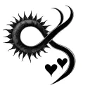 Infinity sun with a proper one side and three hearts on the others tattoo design idea