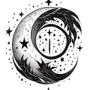 A celestial tattoo design featuring a crescent moon (symbolizing femininity and intuition) with a star cluster shaped like the constellation Aries (representing your mom's birthday on April 12), to symbolize her connection to the divine tattoo design idea