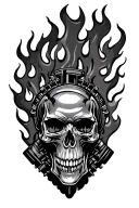 supercharge v8 engine ,with flames and flaming skull tattoo design idea