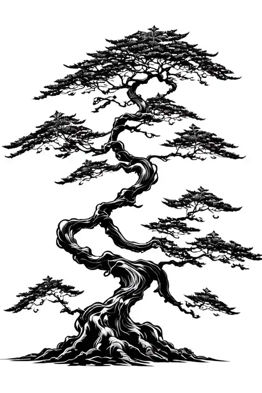 A beautiful Japanese maple tree intertwined with intricate manga characters tattoo design idea