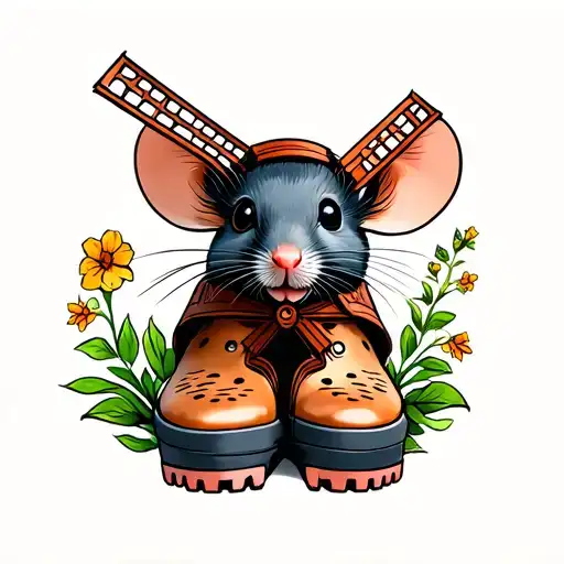 dutch windmill mouse clogs tattoo design idea