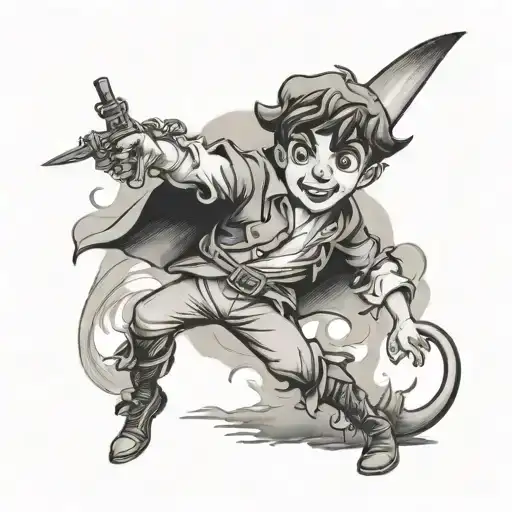 Peter Pan with alcohol and knife tattoo design idea