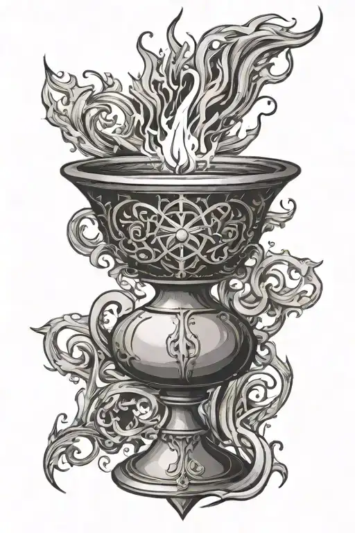 chalice with fire and empath protection symbol intertwined tattoo design idea