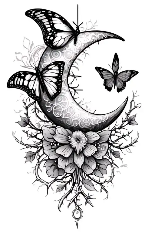 Muslims crescent star moon,  feminine ,sexy ,butterfly ,sissy , thorns tattoo design idea