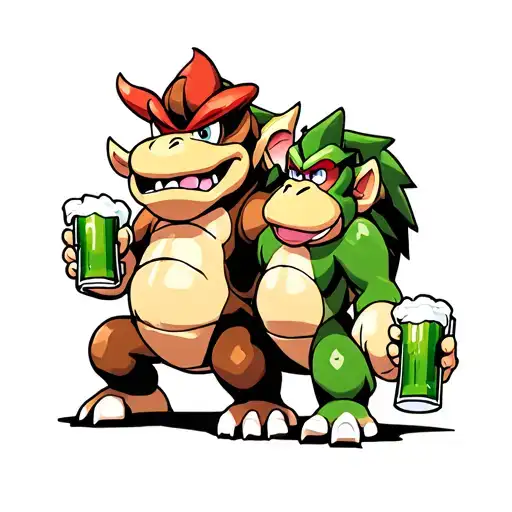 Bowser and Donkey Kong having a beer tattoo design idea