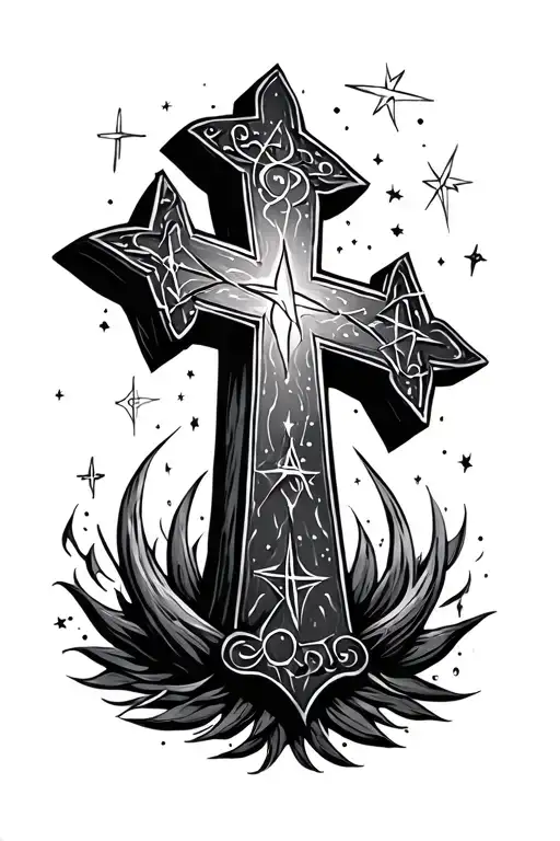 orthodox cross in front of the southern cross star constellation  tattoo design idea