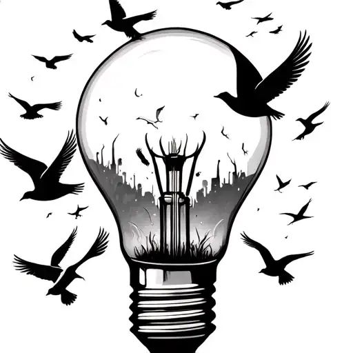 "²³itslaps" "²³itslaps" "²³itslaps" lightbulb containing birds flying out and others trapped tattoo design idea
