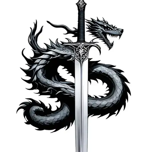 sword with dragon wrapped around it tattoo design idea