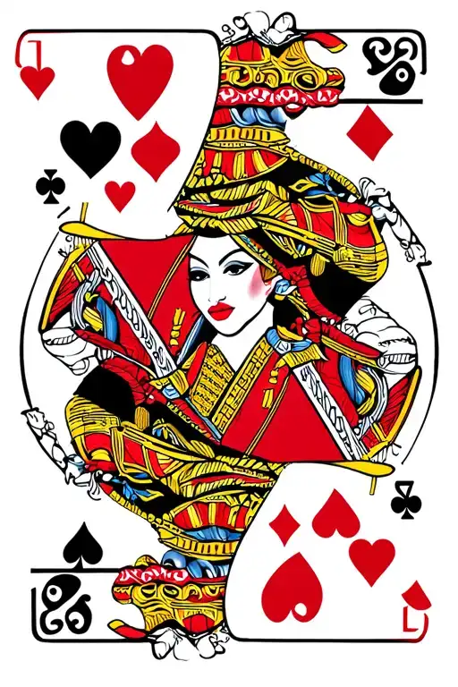 African American queen of hearts playing card tattoo design idea