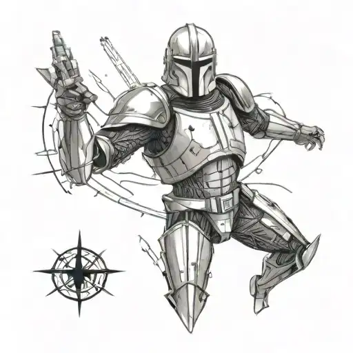 Torn Skin half sleeve tattoo featuring a suit of armor and some integration with star wars tattoo design idea