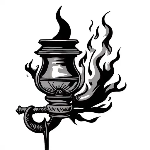 oil lamp fire rising tattoo design idea