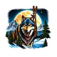 Mountain with full moon in the background that incorporates blackfoot native totem poles and a wolf tattoo design idea