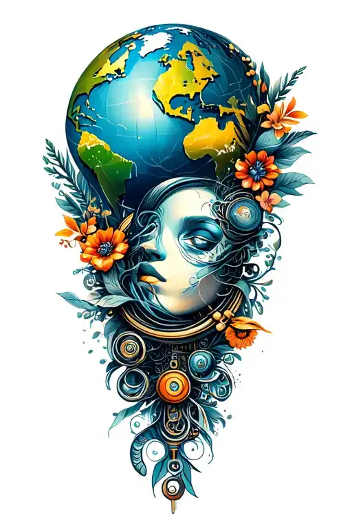 world travel tattoo design idea
