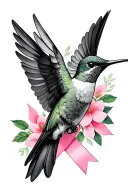 hummingbird and breast cancer ribbon tattoo design idea