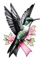 hummingbird and breast cancer ribbon tattoo design idea