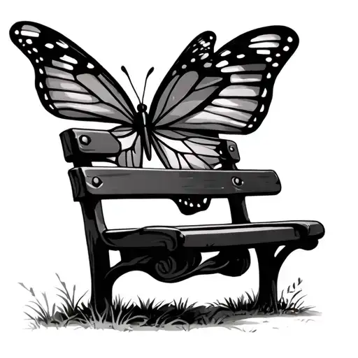 empty park bench with a butterfly tattoo design idea