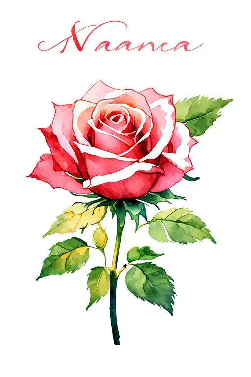 rose with the name big nana in the stem tattoo design idea