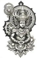 Hindu Lord Indra with the six senses around him, symmetrical design tattoo design idea