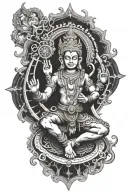 Hindu Lord Indra with the six senses around him, symmetrical design tattoo design idea