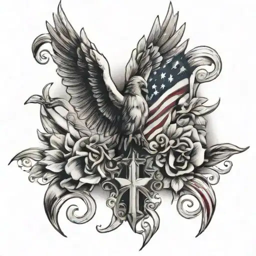 Christian Faith, family and patriotism tattoo design idea