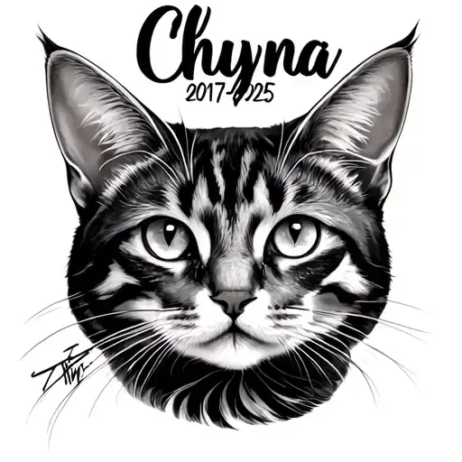 "Chyna 2017-2025" cat memorial piece tattoo design idea