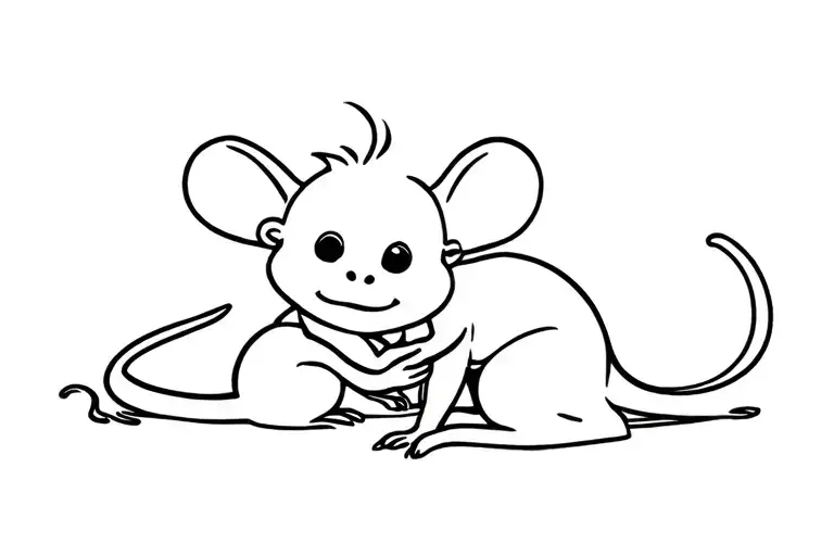 baby mouse and monkey holding tattoo design idea