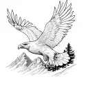 soaring eagle sketch with mountain scene tattoo design idea