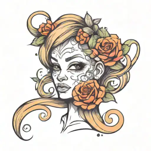 Create a colorful realistic tattoo for a woman that is 23 inches long and 4 inchrs wide going across the waist from hip  tattoo design idea