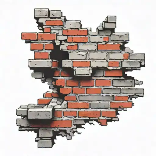 Brick wall with a Red W busting out the wall tattoo design idea