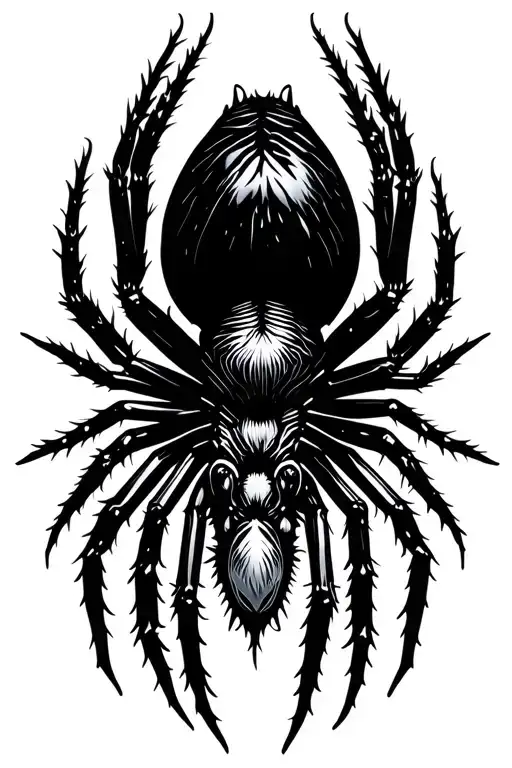A dark blackwork spider, with a clean and well-defined silhouette, closer to the traditional shape of a spider but maint tattoo design idea