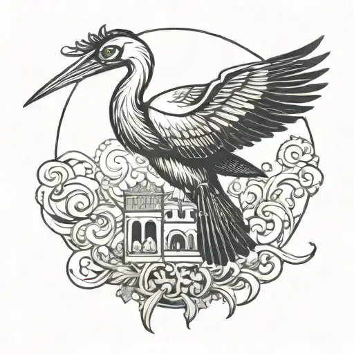 stork and symbol of the palace stork tattoo design idea