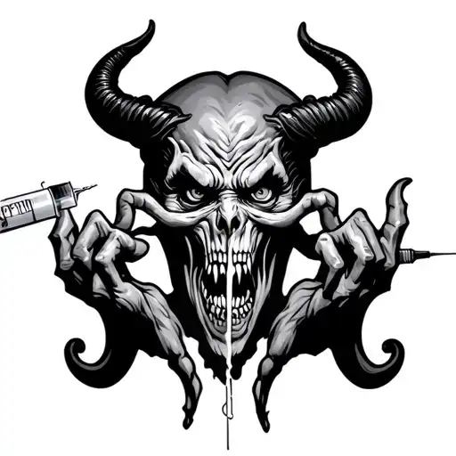 satan stuck inside a hypodermic syringe tattoo design idea